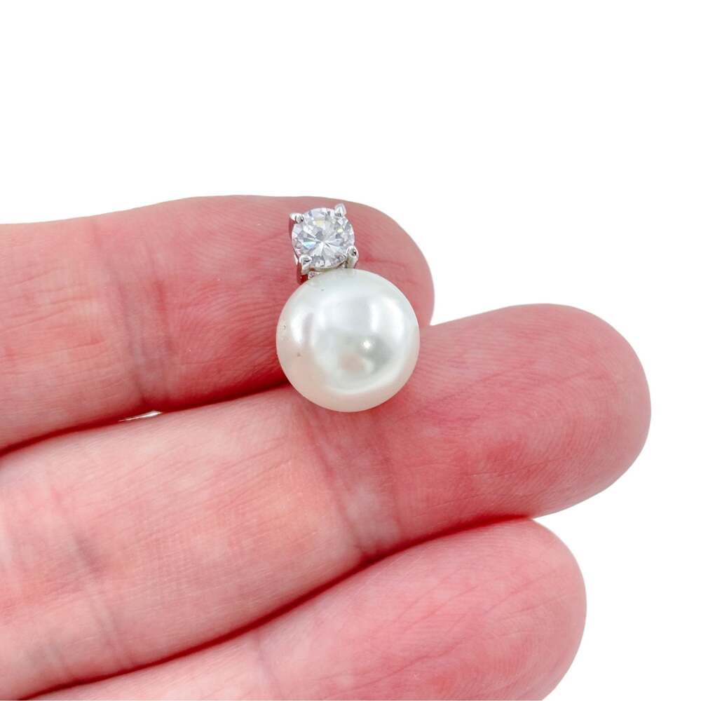 Vintage Sterling Silver 925 Imitation Pearl Cubic Zirconia Pendant